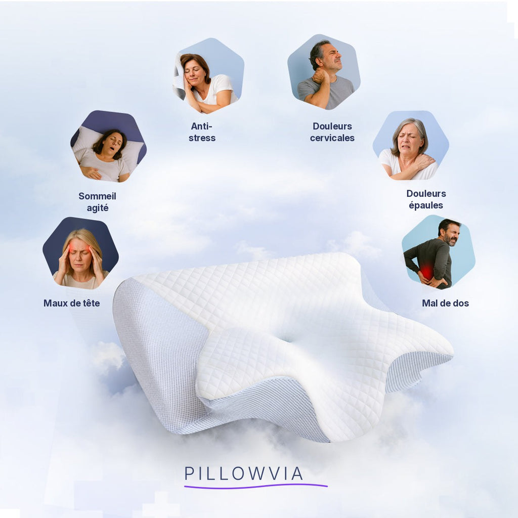 Oreiller cervical ergonomique Pillowvia en mousse à mémoire de forme, côtés gris