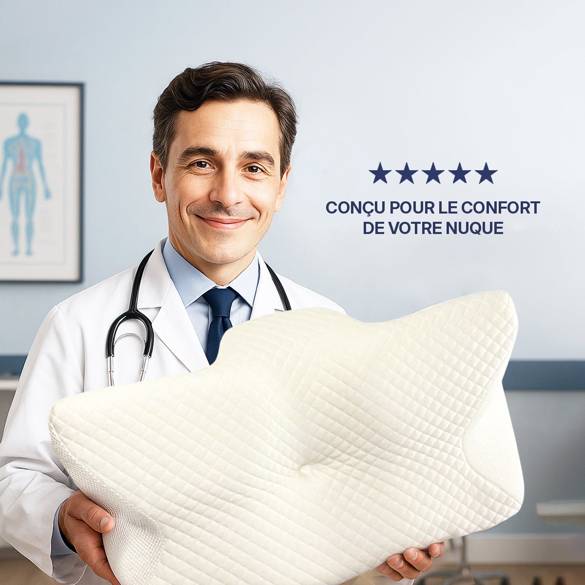 Homme tenant l'oreiller Pillowvia en mousse à mémoire de forme